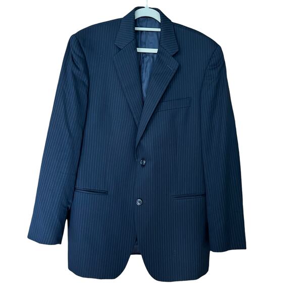 Calvin Klein Navy Blue Pinstripe Wool Blazer 38R Career Academia Old Money - Picture 1 of 8